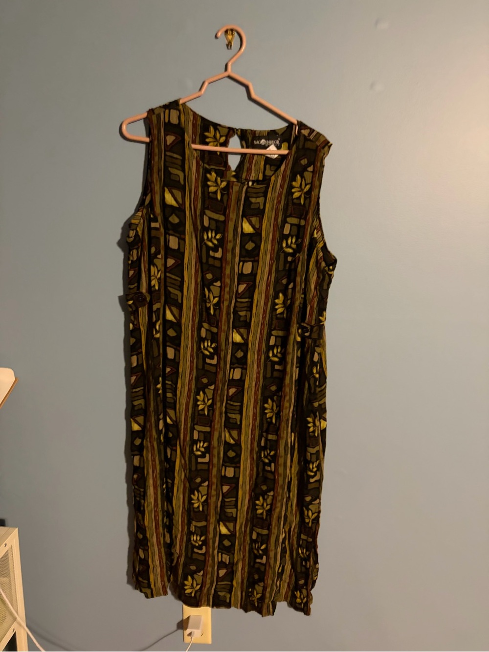 Sag Harbor Olive and Black Striped Floral Midi Dress